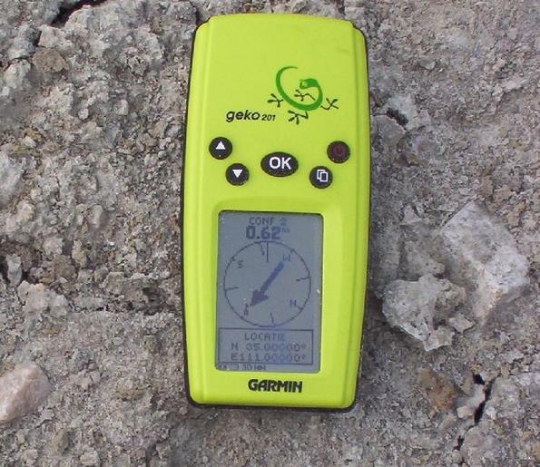GPS handset at the exact spot, on top of the salt crust