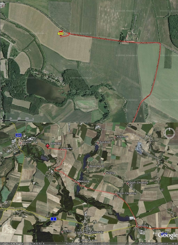 My track on the aerial photo (© GEODIS, © Seznam.cz) and the satellite image (© Google Earth 2007)