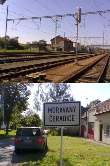 Uhersko railway station and the village of Moravany Čeradice