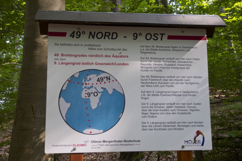 The famous "49 Nord - 9 Ost" sign, near the confluence point