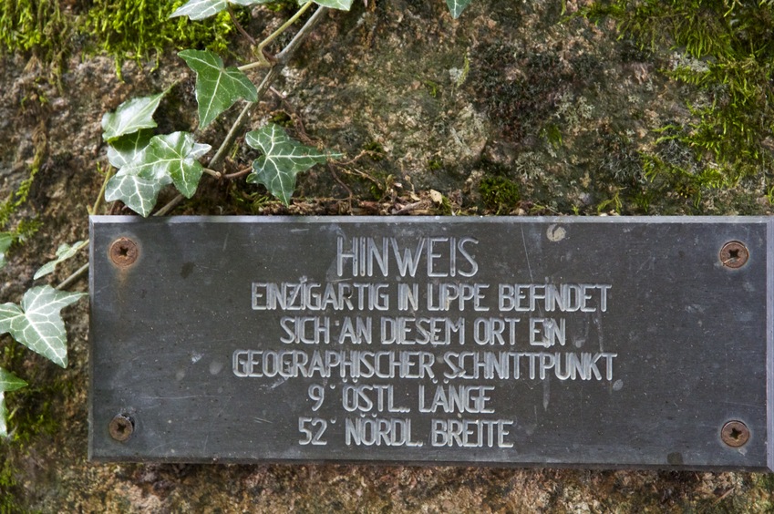 A plaque noting the confluence point (about 175 meters away)