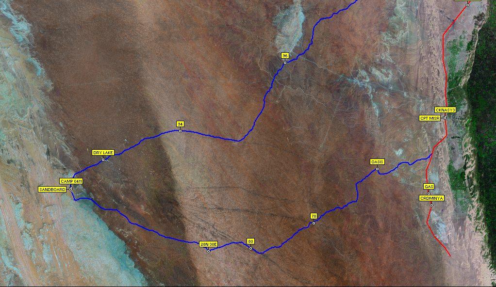 Sat imagery showing track log and waypoints at the dark streaks