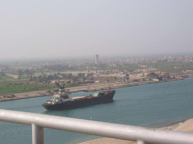 View of the Suez Canal from the bridge