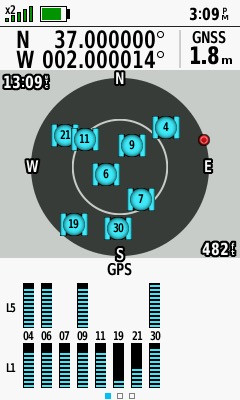 Half zeros (GPS+Galileo+GLONASS) - 37 Degrees North, 1m past 2 Degrees West