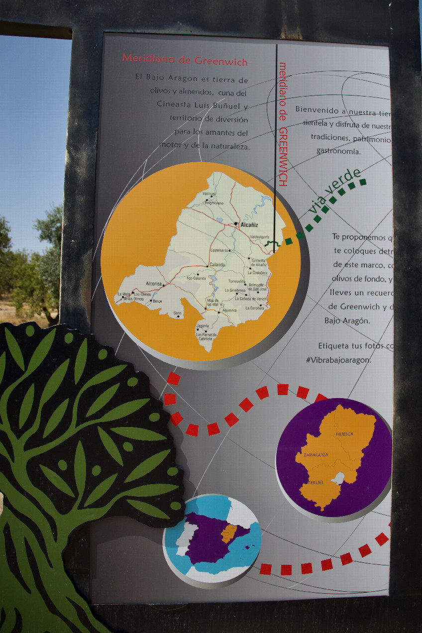 A sign (about 2km South of the point) marking the "Greenwich Meridian&rdquo;