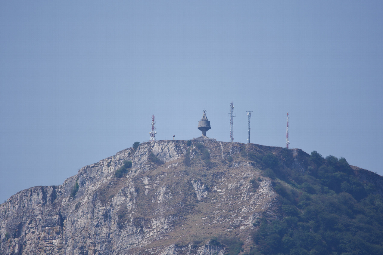 A closeup view of the "Monument to the Virgin of Antigua&rdquo;, on Txarlazo Peak, to the West