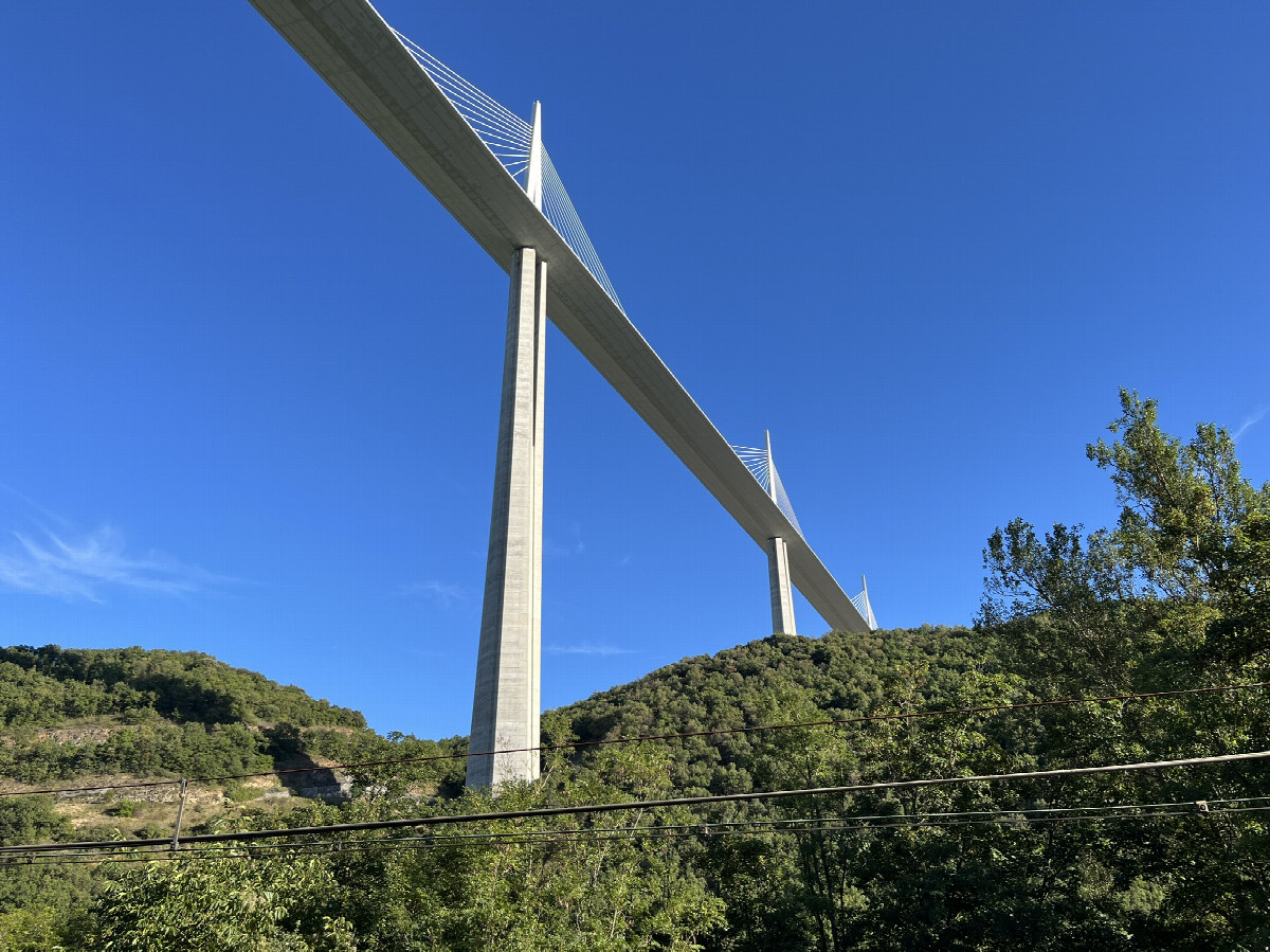 View of the Millau viaduct from 260m below