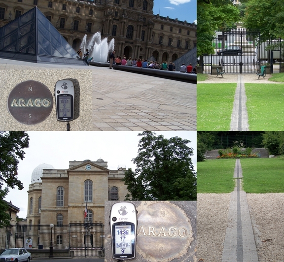 Arago medallions near Louvre and Paris Observatory and the Paris Meridian line