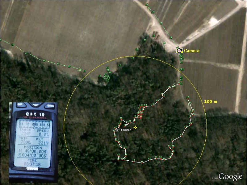 Detail of the track, camera position and GPS display
