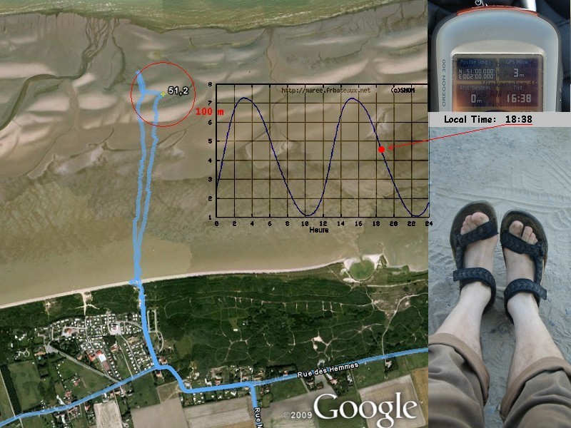 GoogleEarth with track, GPS and tidal diagram