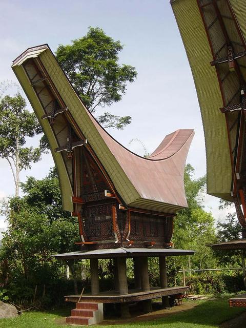 Toraja architecture rice barn near confluence