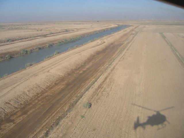 Aerial view of the confluence area with shadow of the helicopter
