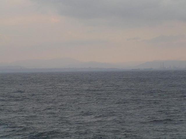 View to ENE towards Gela, at right the refinery of the petroleum harbor