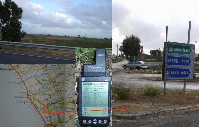 Highway exit ramp, map and GPS reading