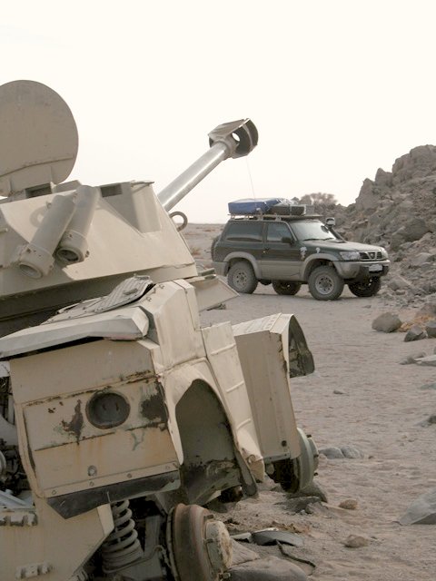 Wreck of a Libyan armoured car in the Jabal Arkanū