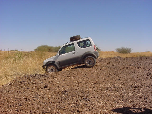 The Suzuki tackling some of the off-road terrain
