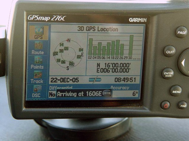 A shot of the dash-mounted GPS displaying the exact position