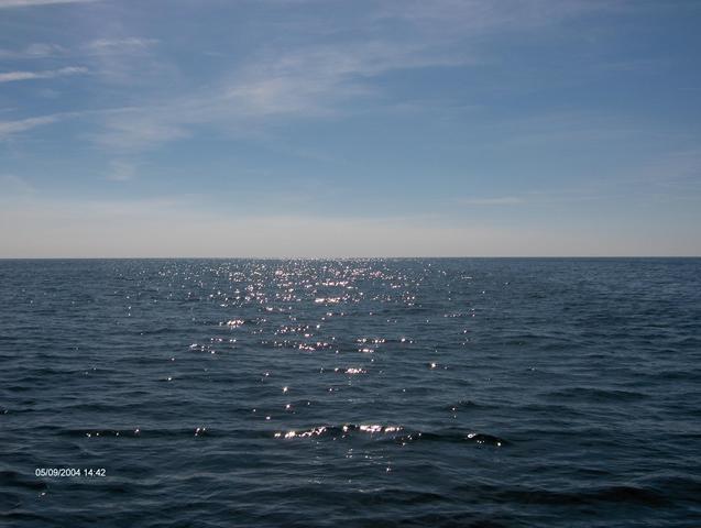 Looking to the South; nothing but blue sea, sun and blue sky