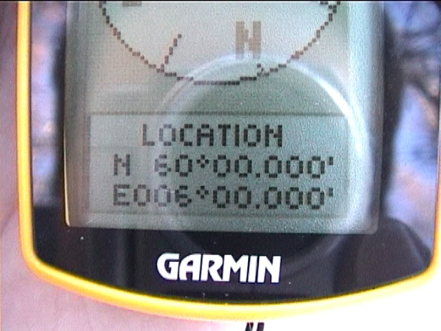 The GPS reading at the confluence.