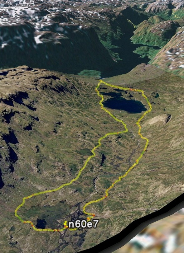 Google Earth image with track log shown on high-res aerial photo overlay