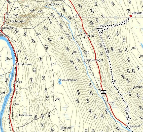 Map with track log. Note the starting switchbacks before we reached the logging road