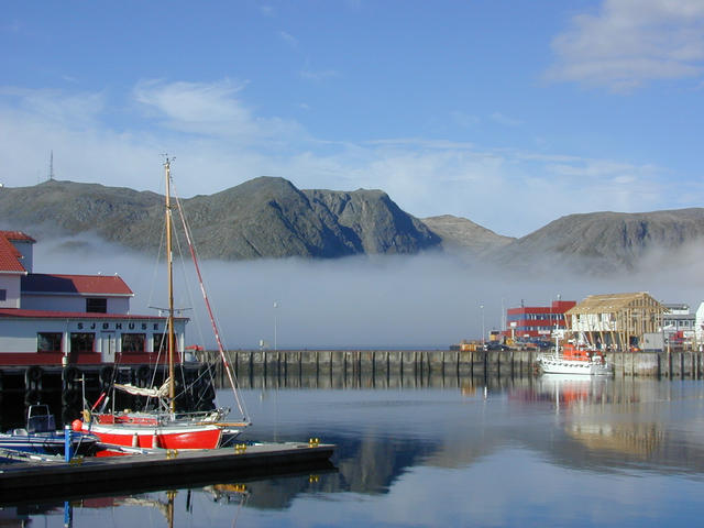 My yacht Naomi J. in the harbour at Honningsvåg.