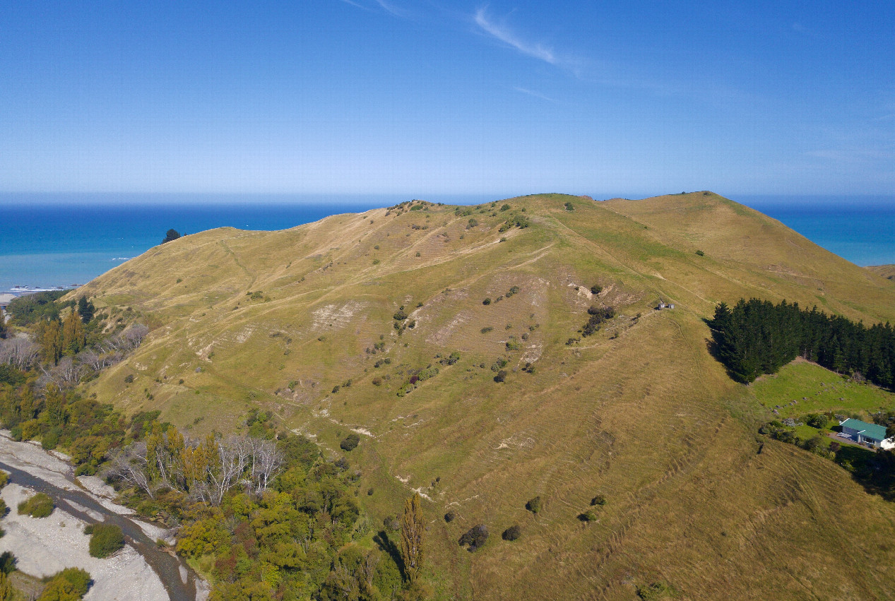 View East towards the Pacific Ocean from a height of 120m (from the Kekerengu River, 200m South of the point)