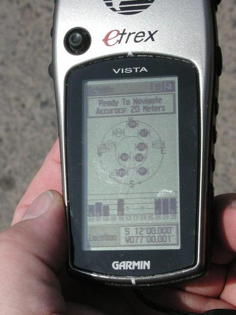 A shot of the GPS showing the coordinates.