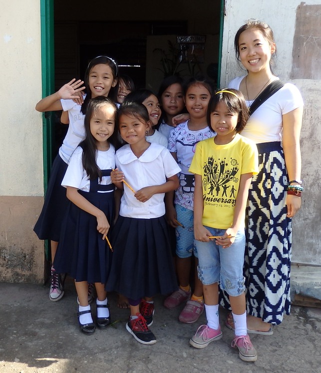 The English teacher with pupils at Sorsogon Elementary School 