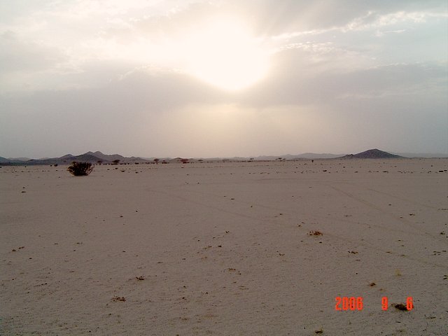 West view, al-Aswada mountains shown