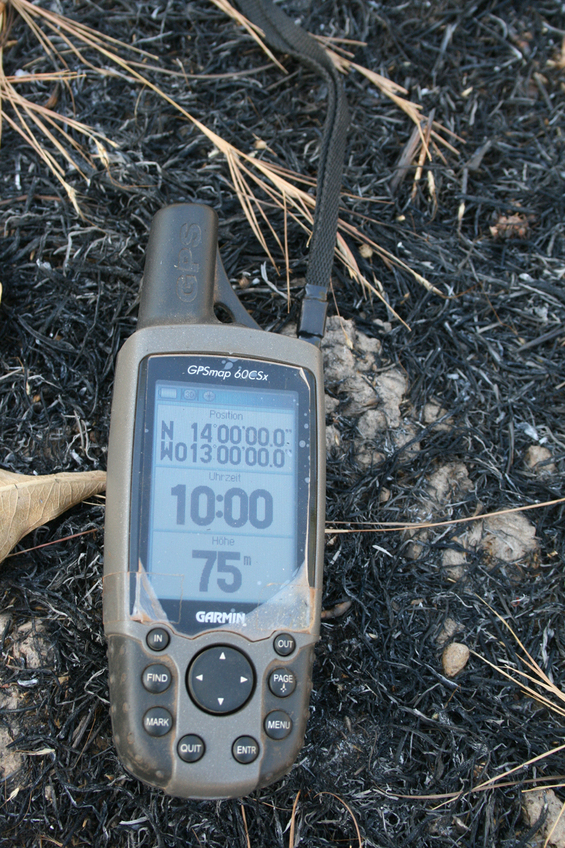 GPS on black coal spot from bushfire