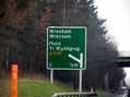 #9: Wrexham sign on the motorway on the approach to the confluence.