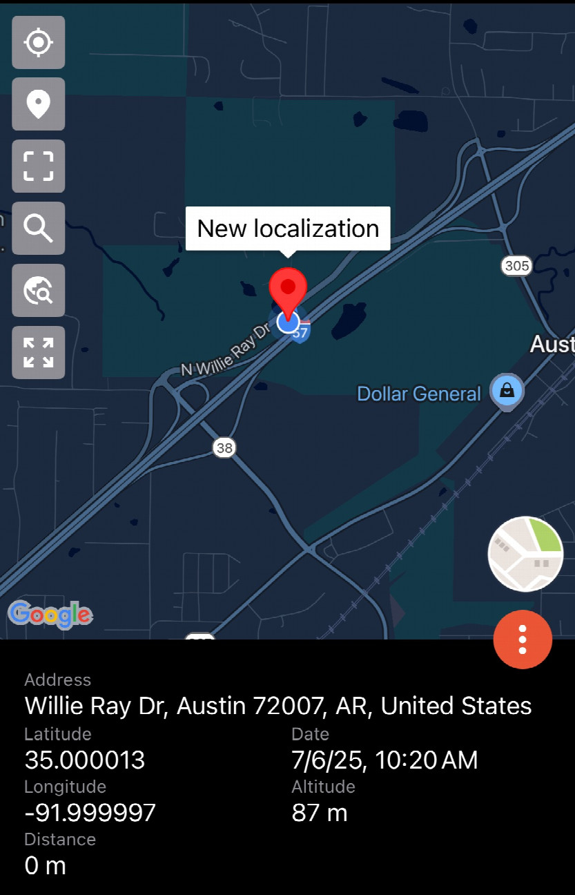 Another screenshot of GPS app depicting location relative to confluence