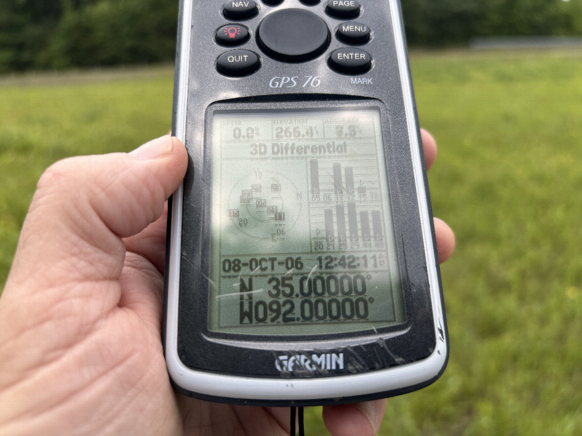 GPS reading at the confluence. 