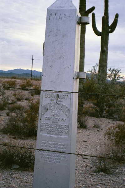 A marker at the US-Mexico border.  The border runs just 4 miles
South of the confluence point.