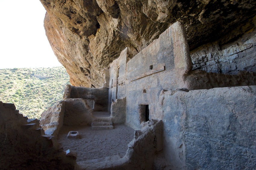 Ancient cliff dwellings in Tonto National Monument, near Lake Theodore Roosevelt, south of the confluence point 