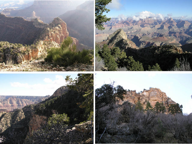 Four more scenic views from the hike:  Two down into the Canyon, one back at Grandview Point and one from below the Point