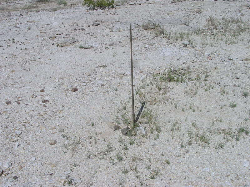 A wooden post, about 200 feet from the true confluence point