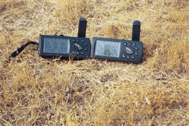 Two GPS displays at the confluence