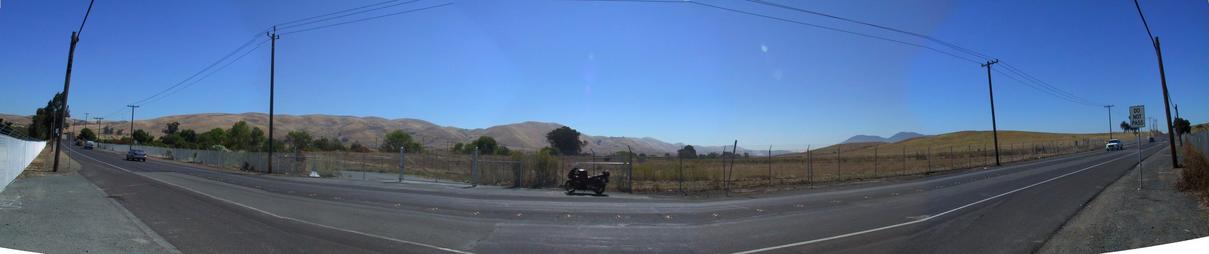 A panorama, starting toward confluence, with the north on the left, east toward the confluence in the middle, and south on the right.