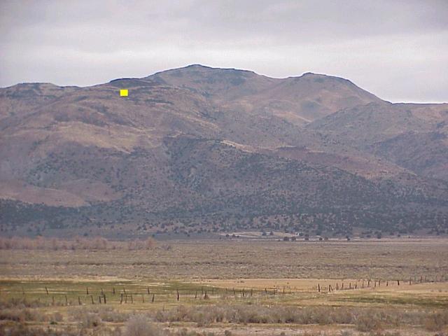 Looking north from US 385 across the Long Valley to the confluence, at yellow rectangle.