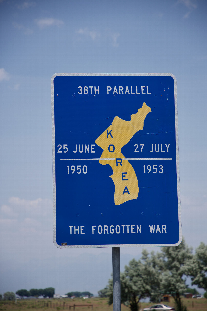 A sign on highway 17 in the nearby town of Moffett, noting the significance of the 38th Parallel to the Korean War