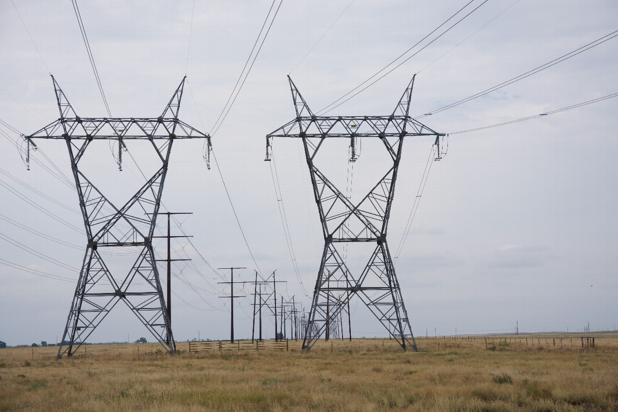 A closeup view of the power pylons to the North of the point