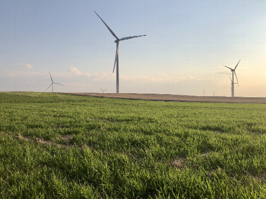 #1: 41°N 103°W, looking southwest towards wind turbines across County Road 61.