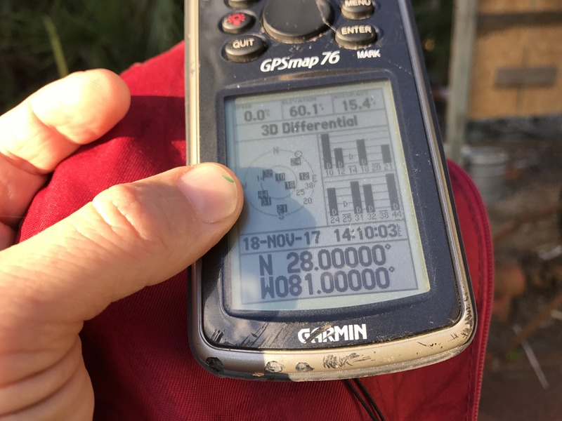GPS receiver at confluence point of 28 North 81 West.
