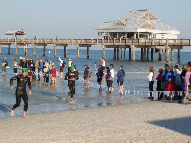 Pier 60, landmark of Clearwater Beach. Removing the wetsuit.