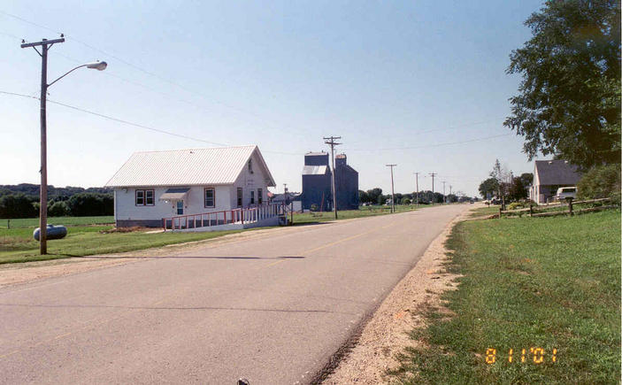 The post office and grain elevator in the town of Gillett Grove