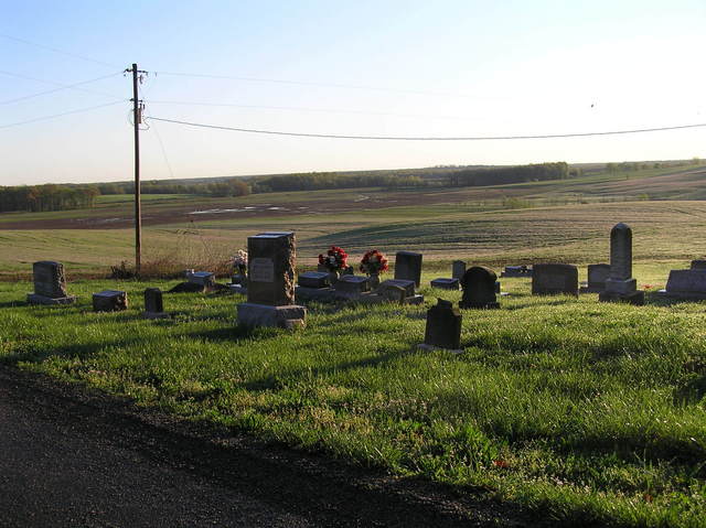 The confluence is in the upper left in this view from the cemetery.