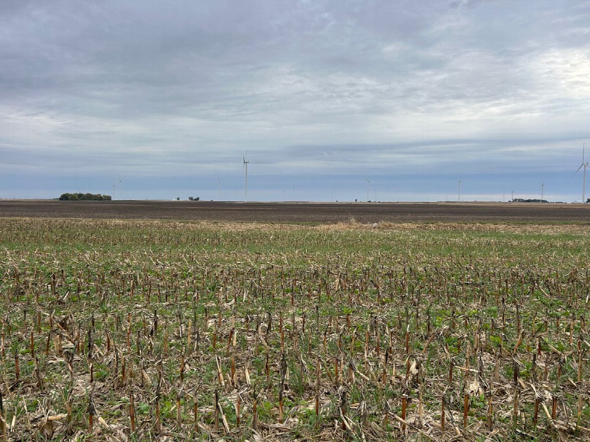 A view to the south from the confluence, toward the occupied turbine (one can blurrily see the parked truck).