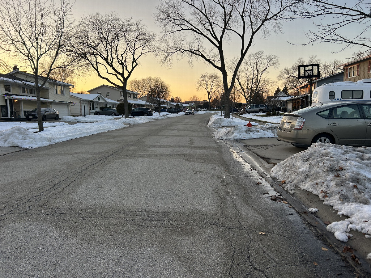Looking west from the confluence down Brantwood toward downtown Elk Grove Village.